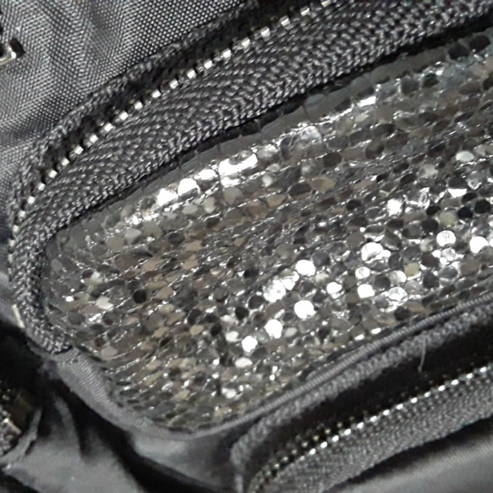 MZ Wallace Black Bowery Pocket Patent Sparkle Leather Trim 2-way - Picture 3 of 17